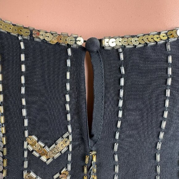 Vintage 80's Three Flaggs 100% Silk Beaded Sequins Blouse Top Sz Large Black - Picture 12 of 13
